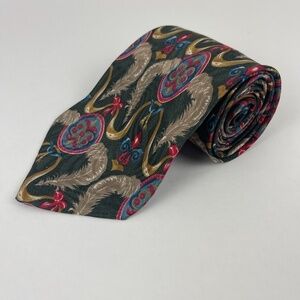 Hunting Horn Tie Mens Black Red 100% Silk